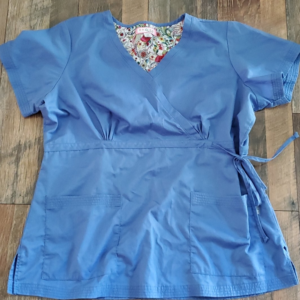 Koi mock wrap scrub top